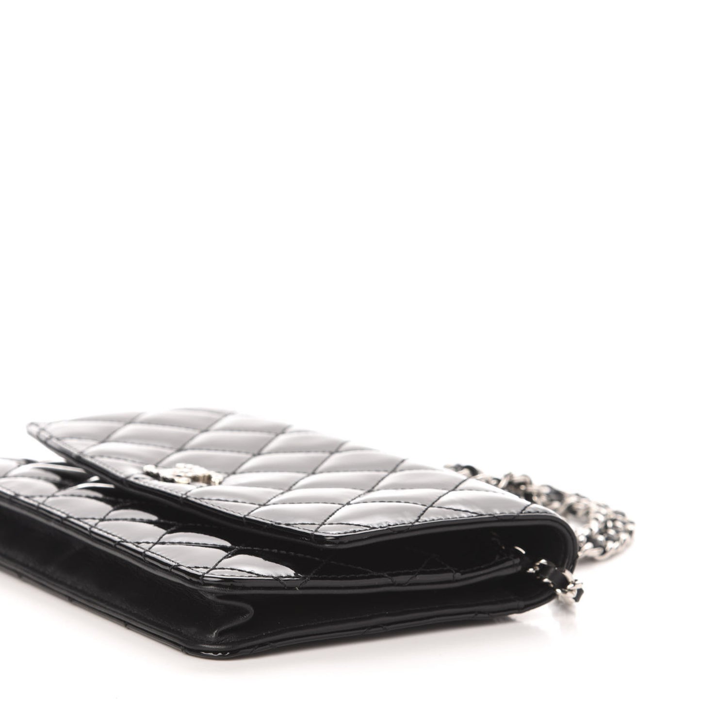 Patent Quilted Brilliant Wallet On Chain WOC Black