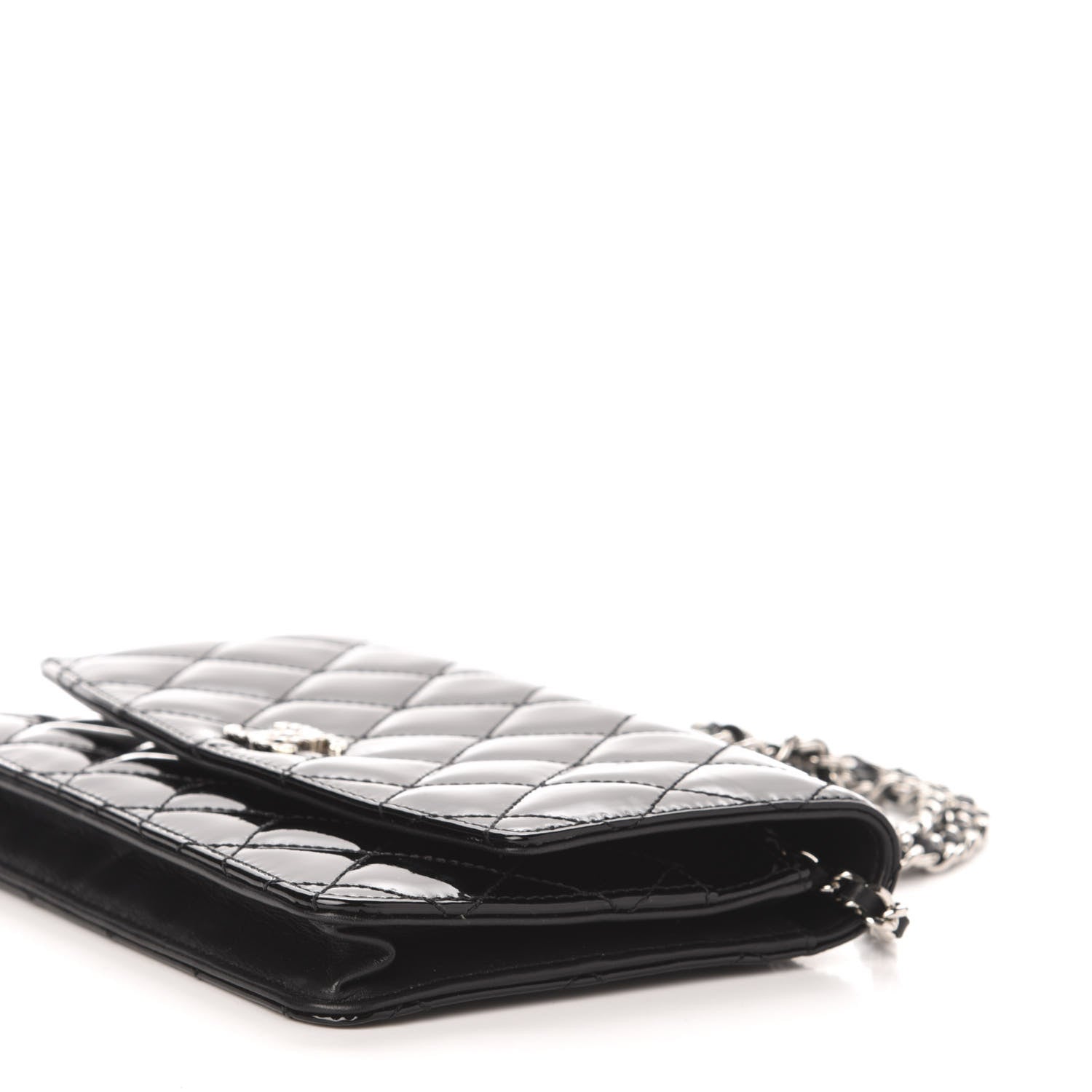 Chanel Patent Quilted Brilliant Wallet On Chain WOC Black 10 of 12