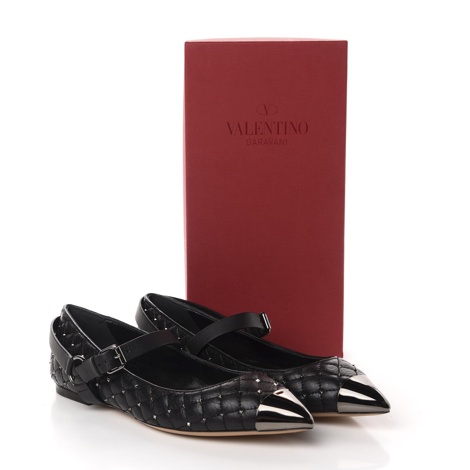 Valentino Garavani Crackled Lambskin Rockstud Spike Captoe Ballerina Flats 40.5 Black 10 of 10