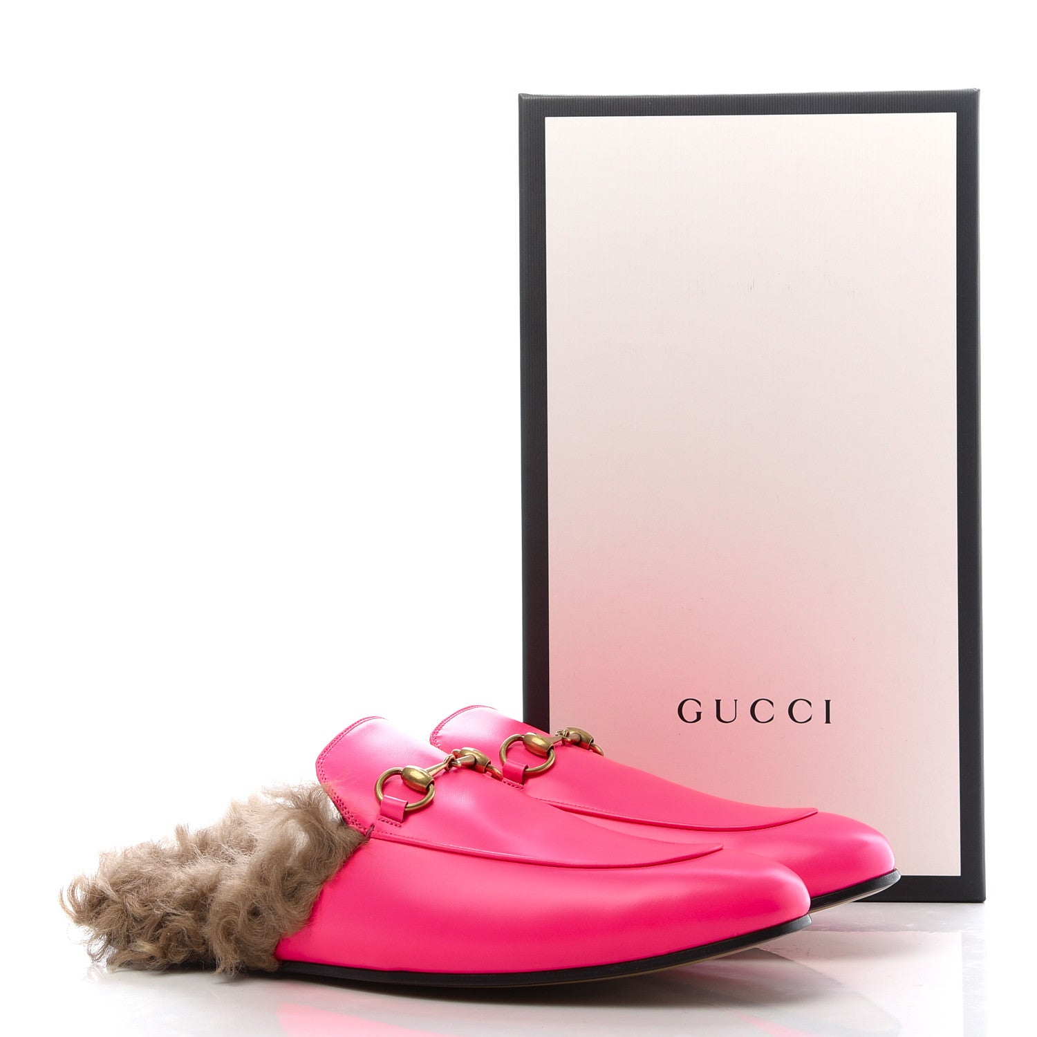 Gucci Calfskin Fur Mens Princetown Slippers 11 Fuxia Fluo Natural 8 of 8