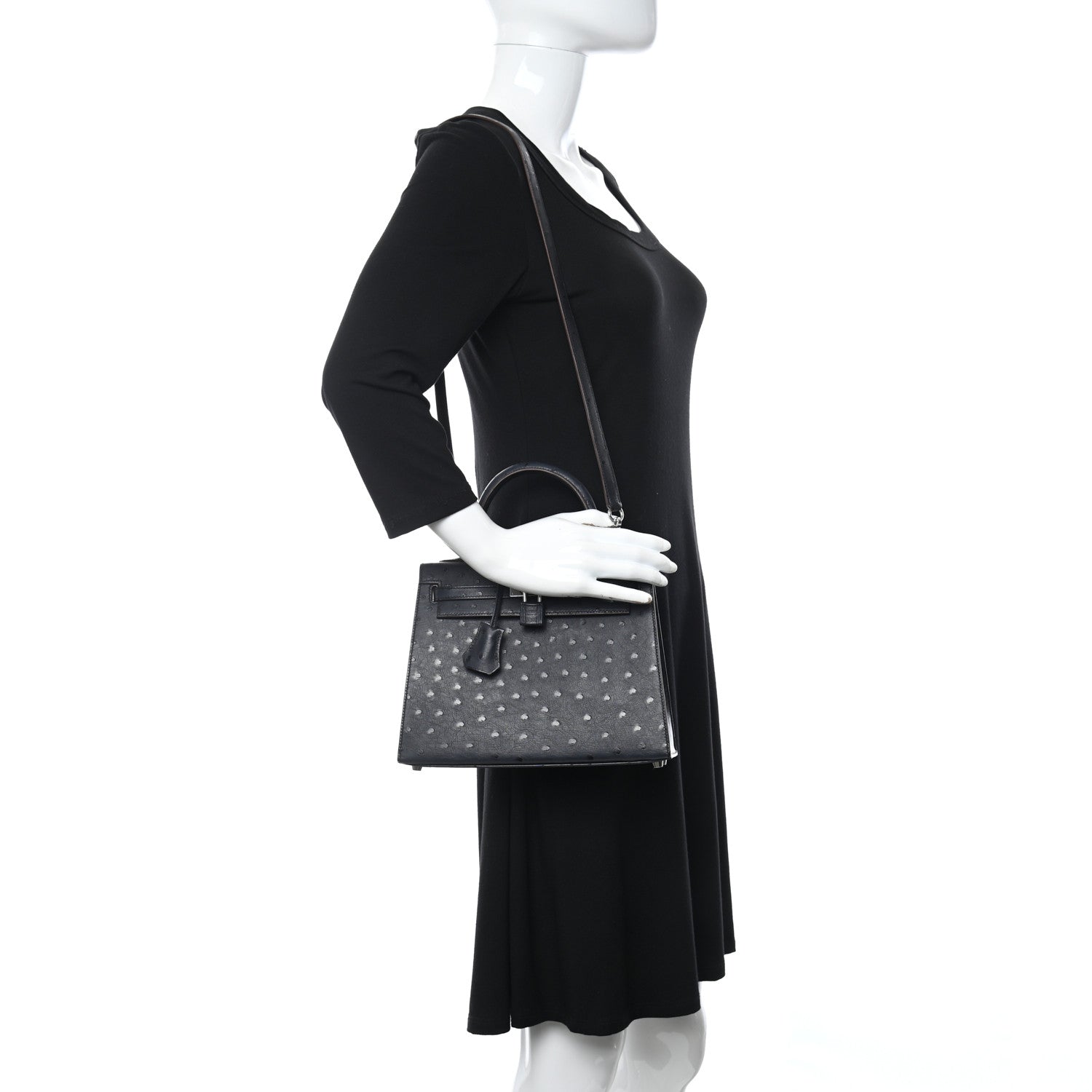 Hermes Ostrich Horseshoe Kelly Sellier 25 Bleu Indigo Rose Tyrien 2 of 11