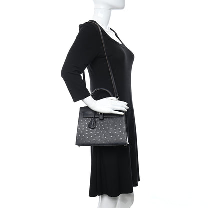 Hermes Ostrich Horseshoe Kelly Sellier 25 Bleu Indigo Rose Tyrien 2 of 11