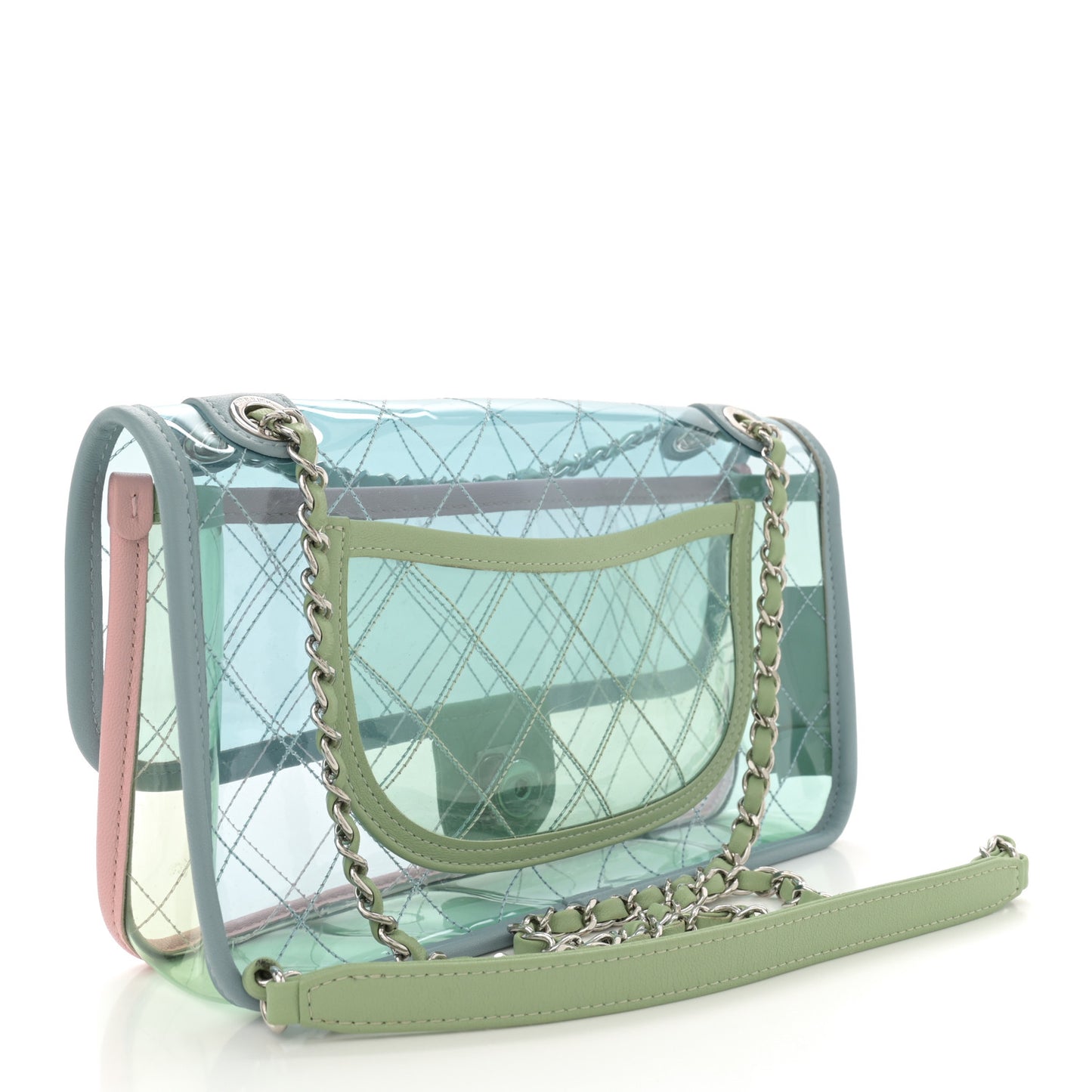 Lambskin PVC Quilted Medium Coco Splash Flap Blue Green