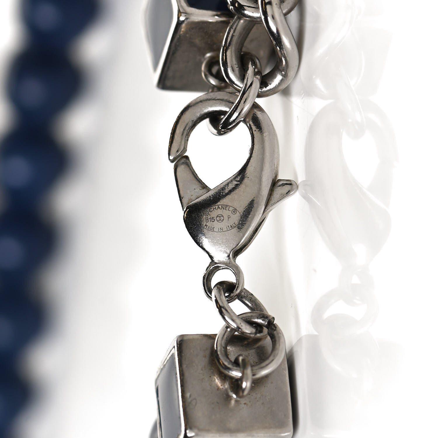 Chanel Pearl CC Long Necklace Pearly White Blue 6 of 7