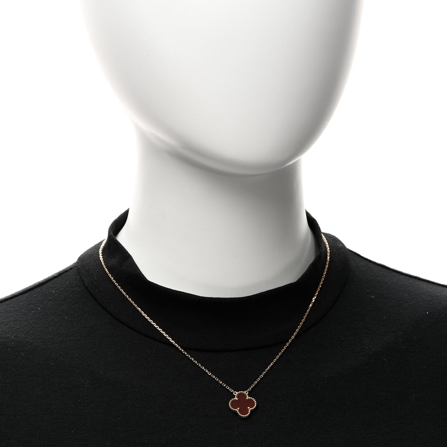 18K Yellow Gold Carnelian Vintage Alhambra Pendant Necklace