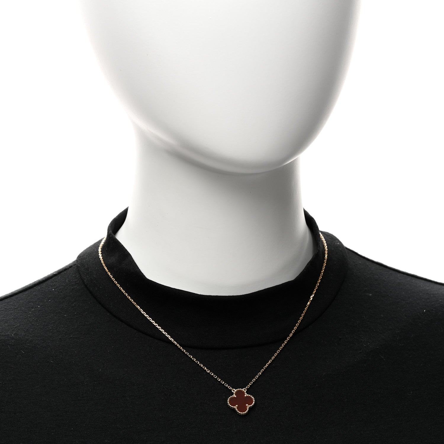 Van Cleef & Arpels 18K Yellow Gold Carnelian Vintage Alhambra Pendant Necklace 2 of 6