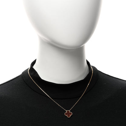 Van Cleef & Arpels 18K Yellow Gold Carnelian Vintage Alhambra Pendant Necklace 2 of 6