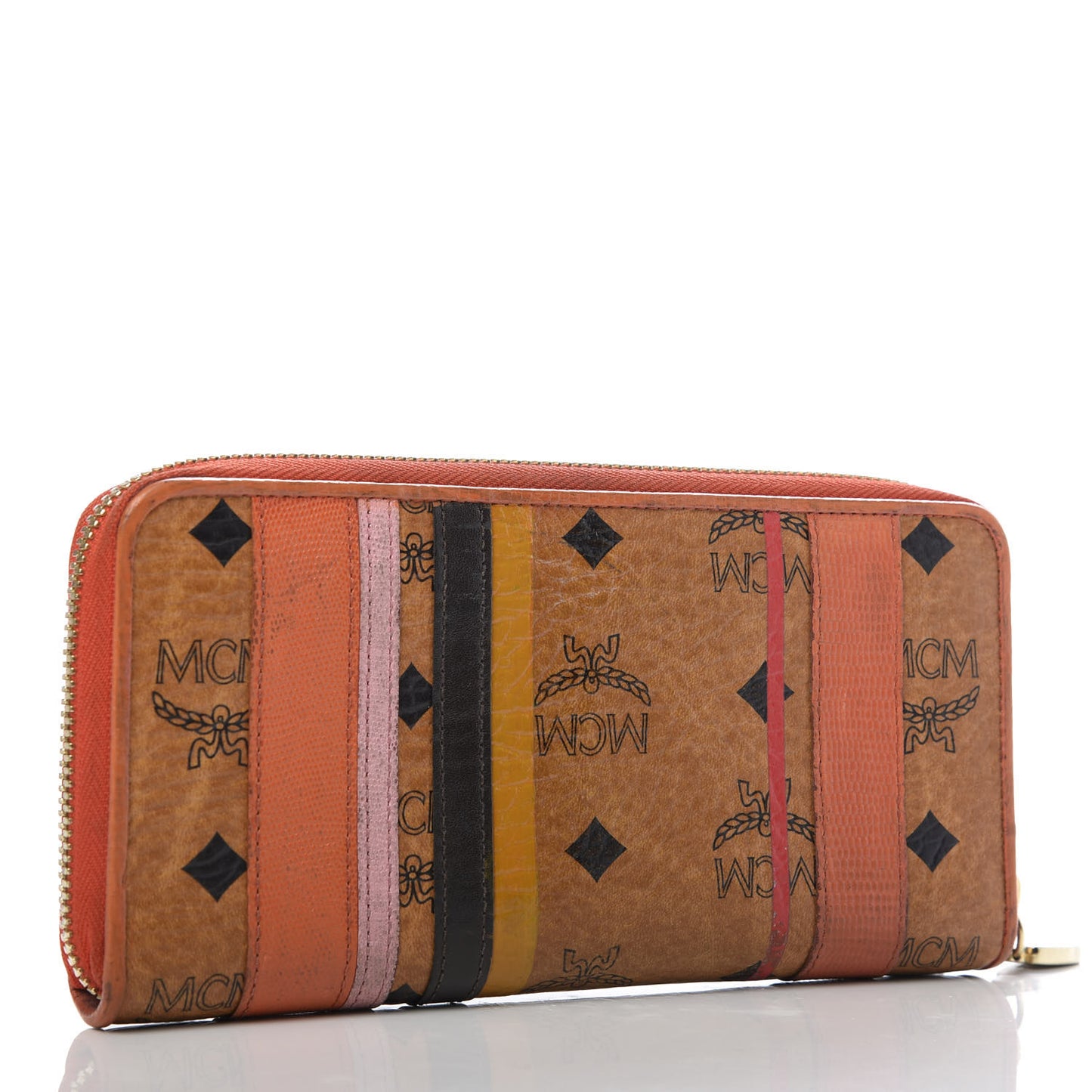 Visetos Striped Zip Around Wallet Cognac