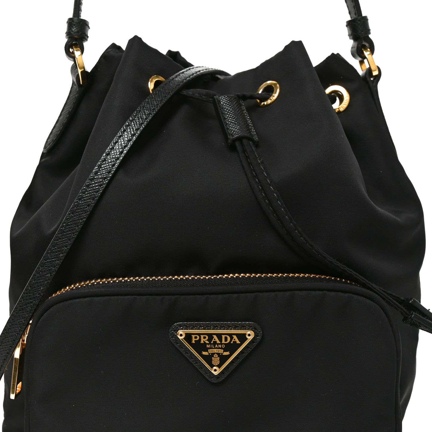 Saffiano Tessuto Nylon Mini Bucket Crossbody Bag Black