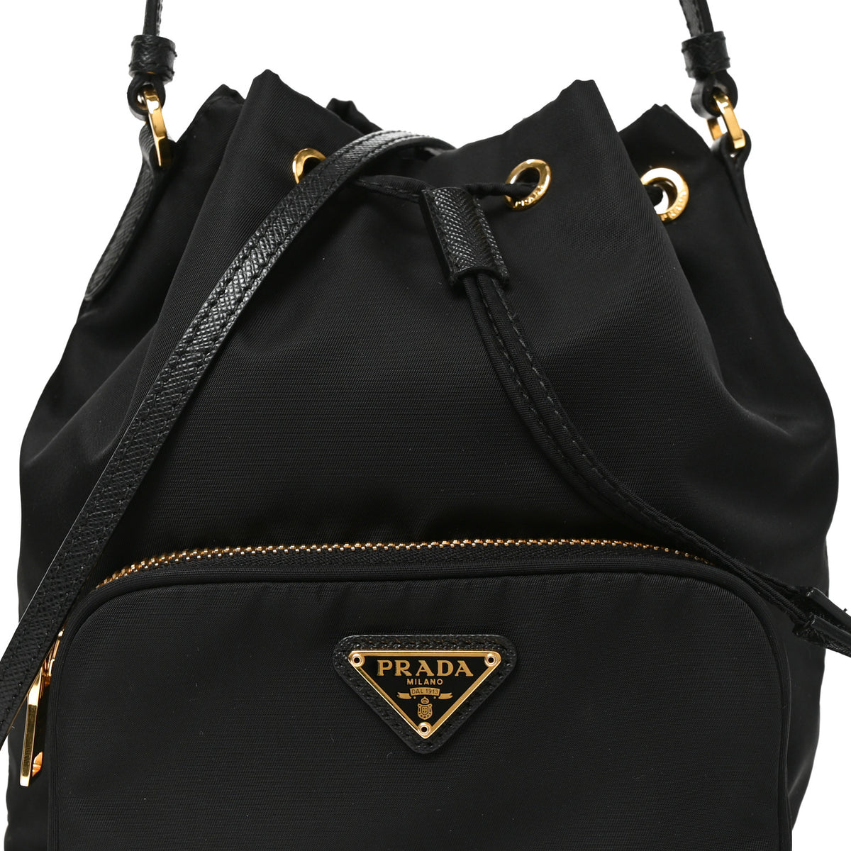 Prada Saffiano Tessuto Nylon Mini Bucket Crossbody Bag Black 6 of 8