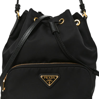 Prada Saffiano Tessuto Nylon Mini Bucket Crossbody Bag Black 6 of 8