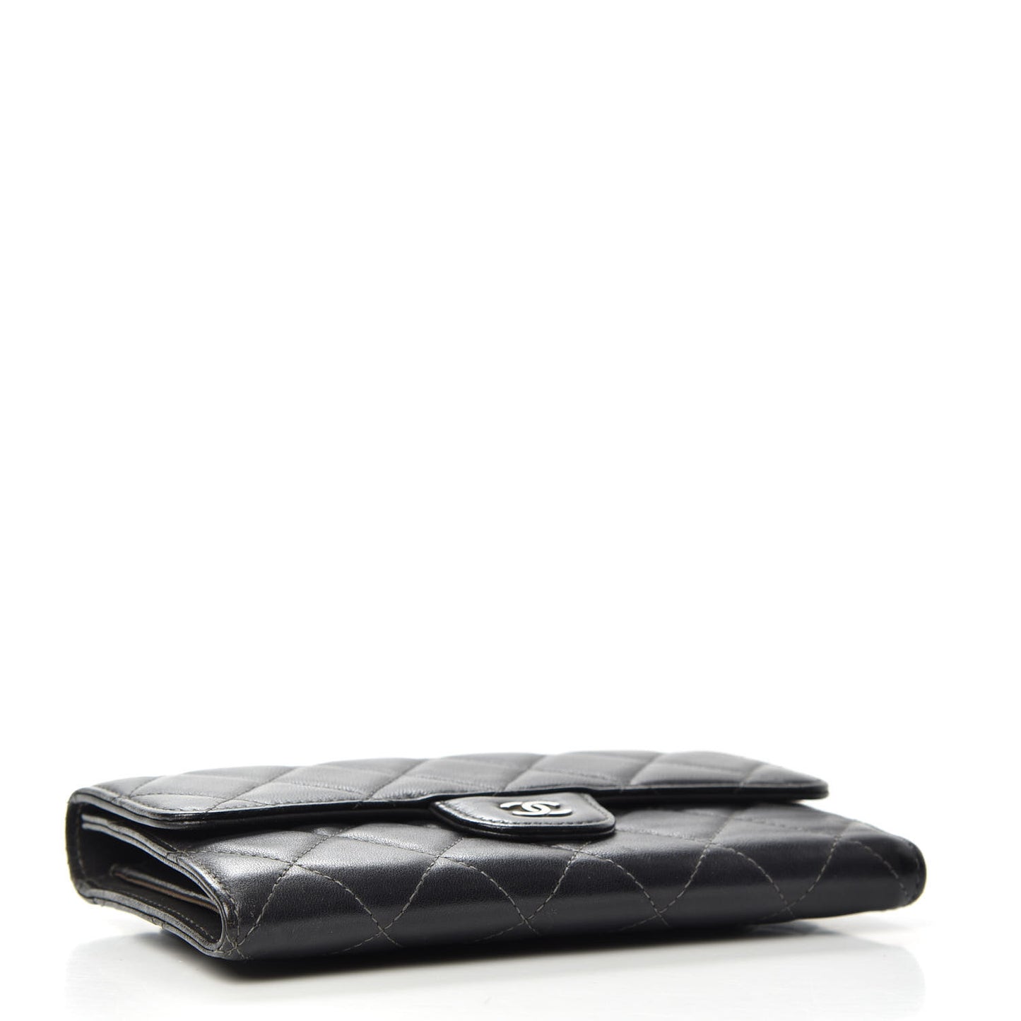 Lambskin Quilted Large Flap Wallet Black