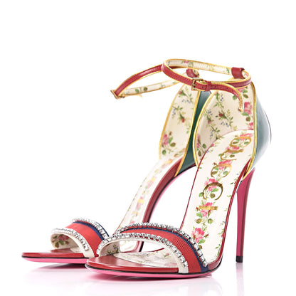 Gucci Crystal Isle Ankle Strap Sandals 39.5 Web Red 3 of 10