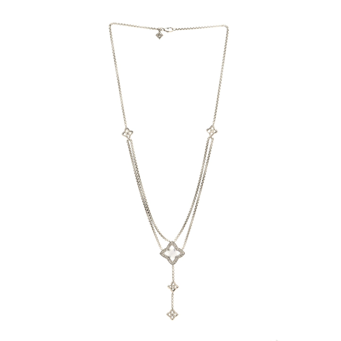 Sterling Silver Diamond Chalcedony Quatrefoil Drop Pendant Necklace