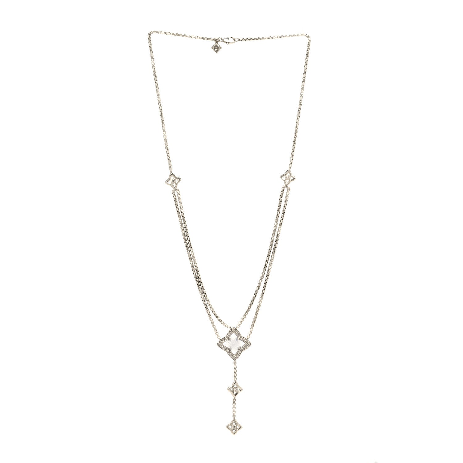 David Yurman Sterling Silver Diamond Chalcedony Quatrefoil Drop Pendant Necklace 3 of 6