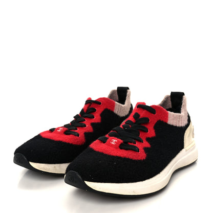 Chanel Mixed Fabrics Knit Sneakers 38 Black Red Pink 4 of 9