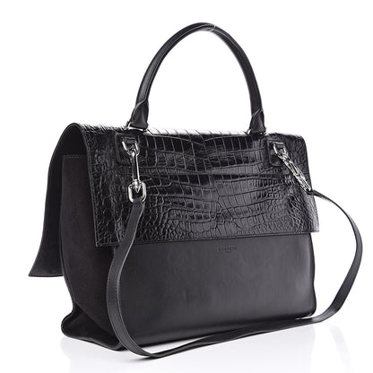 Givenchy Calfskin Crocodile Embossed Medium Shark Lock Satchel Black 3 of 11