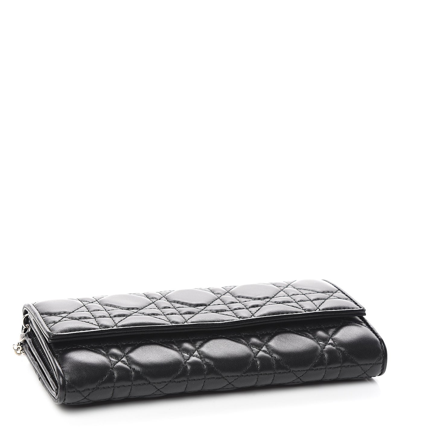 Lambskin Cannage Lady Dior Rendezvous Wallet On Chain Black