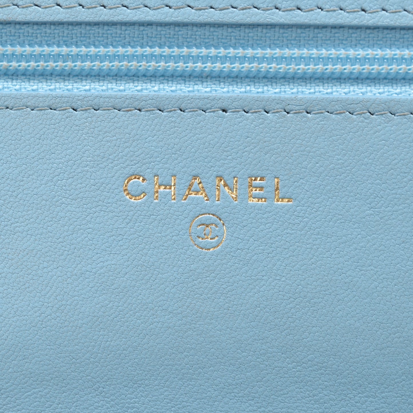 Lambskin Quilted Chanel 19 Wallet On Chain WOC Light Blue