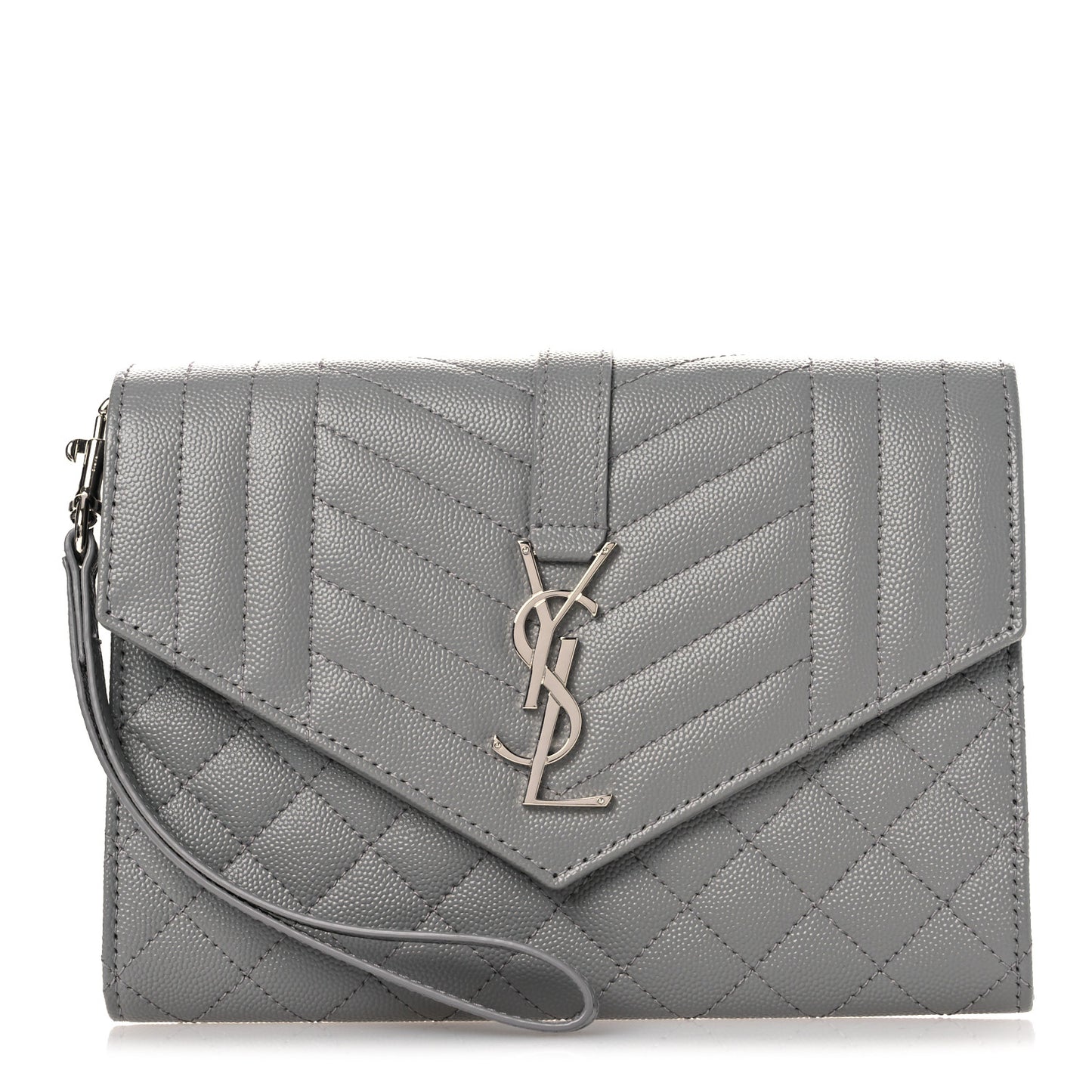 Grain De Poudre Textured Mixed Matelasse Triquilt Monogram Clutch Storm