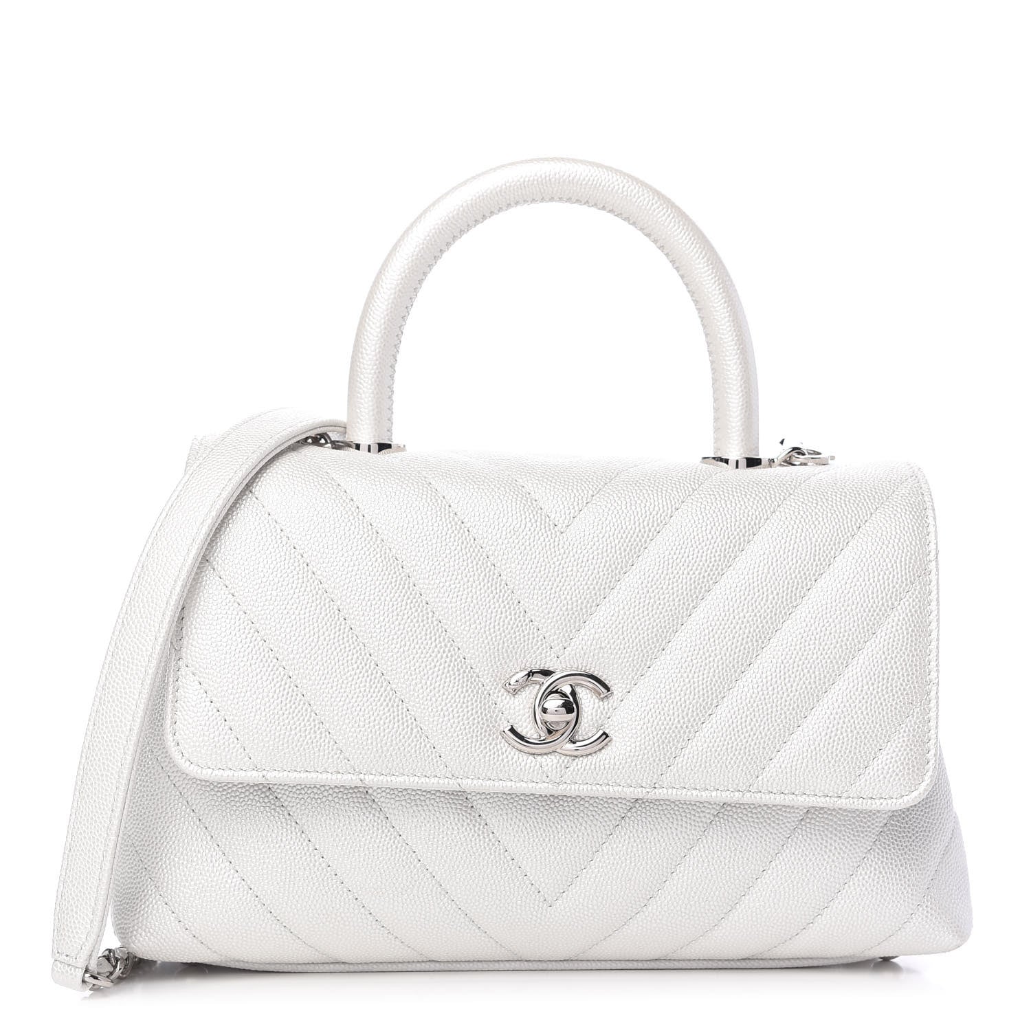 Chanel Iridescent Caviar Chevron Quilted Mini Coco Handle Flap White 1 of 9