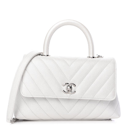 Chanel Iridescent Caviar Chevron Quilted Mini Coco Handle Flap White 1 of 9