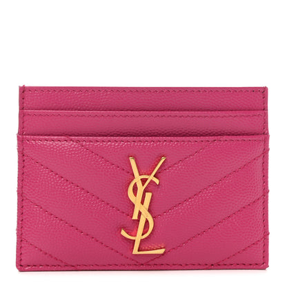 Saint Laurent Grain De Poudre Matelasse Chevron Monogram Credit Card Case Fresh Fuxia 1 of 8