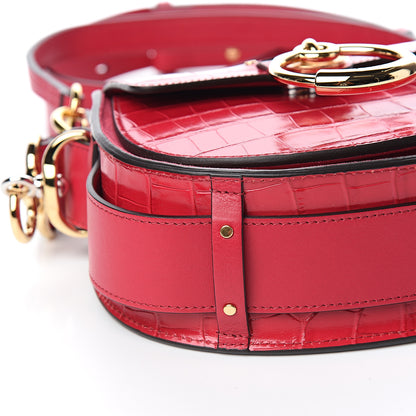 Chloe Calfskin Crocodile Embossed Small Tess Bag Crimson Pink 7 of 9
