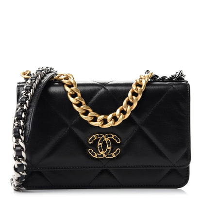 Chanel Lambskin Quilted 19 Wallet On Chain WOC Black 1 of 13