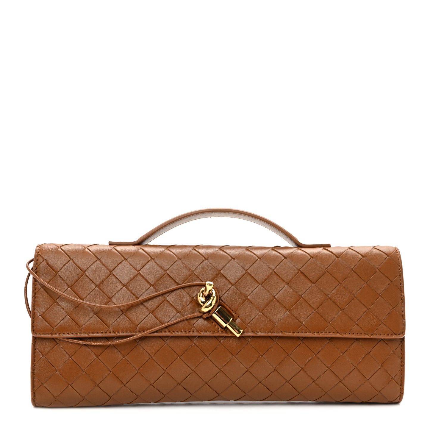 Nappa Intrecciato Long Andiamo Top Handle Clutch Cognac