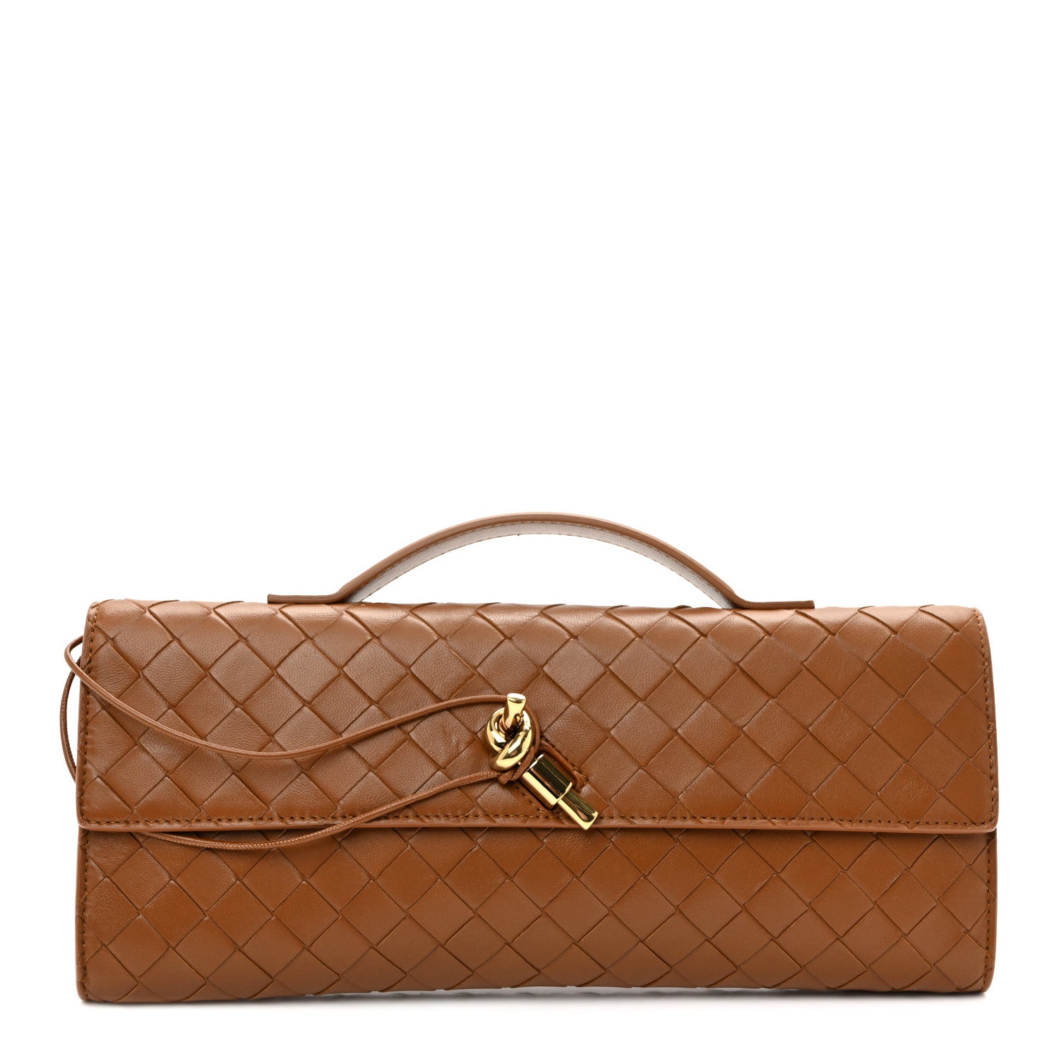 Bottega Veneta Nappa Intrecciato Long Andiamo Top Handle Clutch Cognac 1 of 8