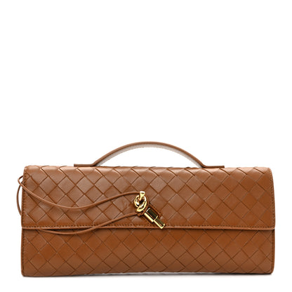 Bottega Veneta Nappa Intrecciato Long Andiamo Top Handle Clutch Cognac 1 of 8