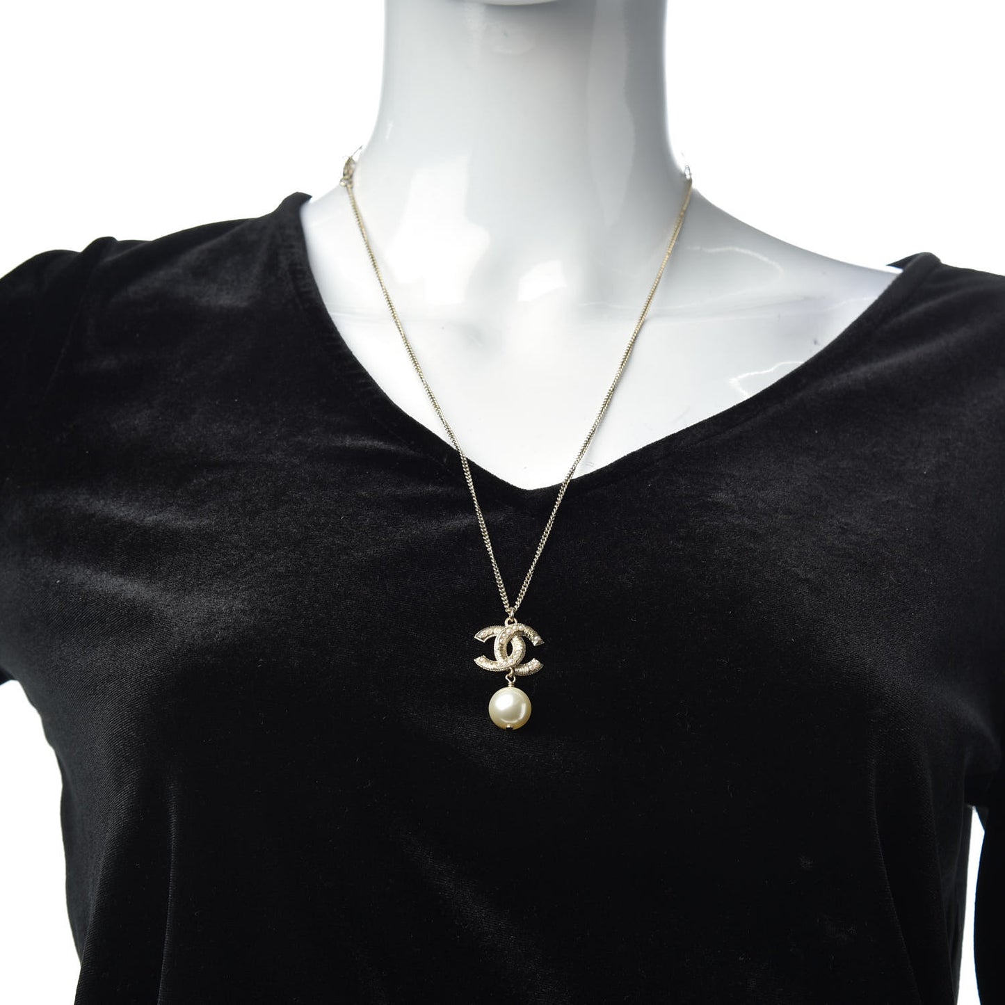 Pearl CC Drop Necklace Gold