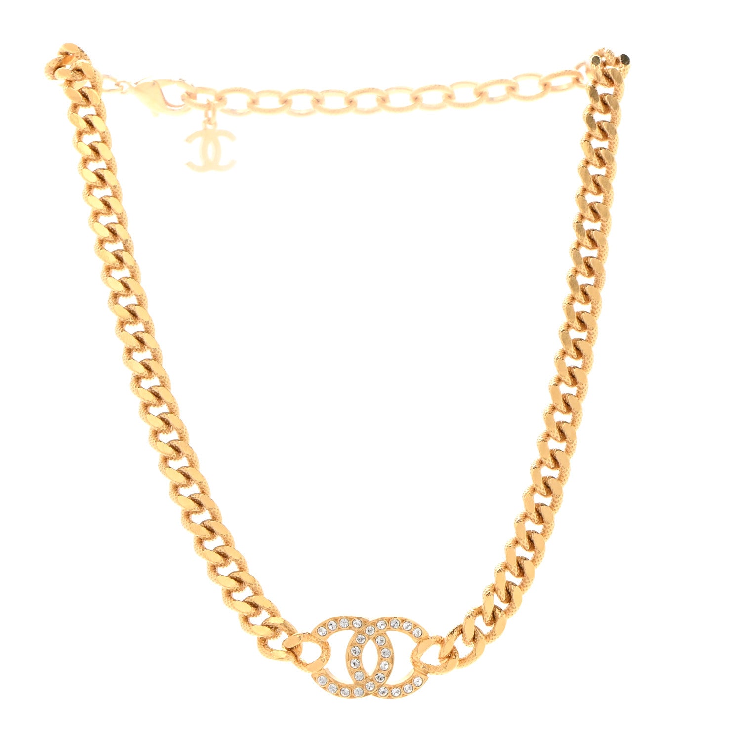 Chanel Crystal Chain Link CC Choker Necklace Gold 3 of 6