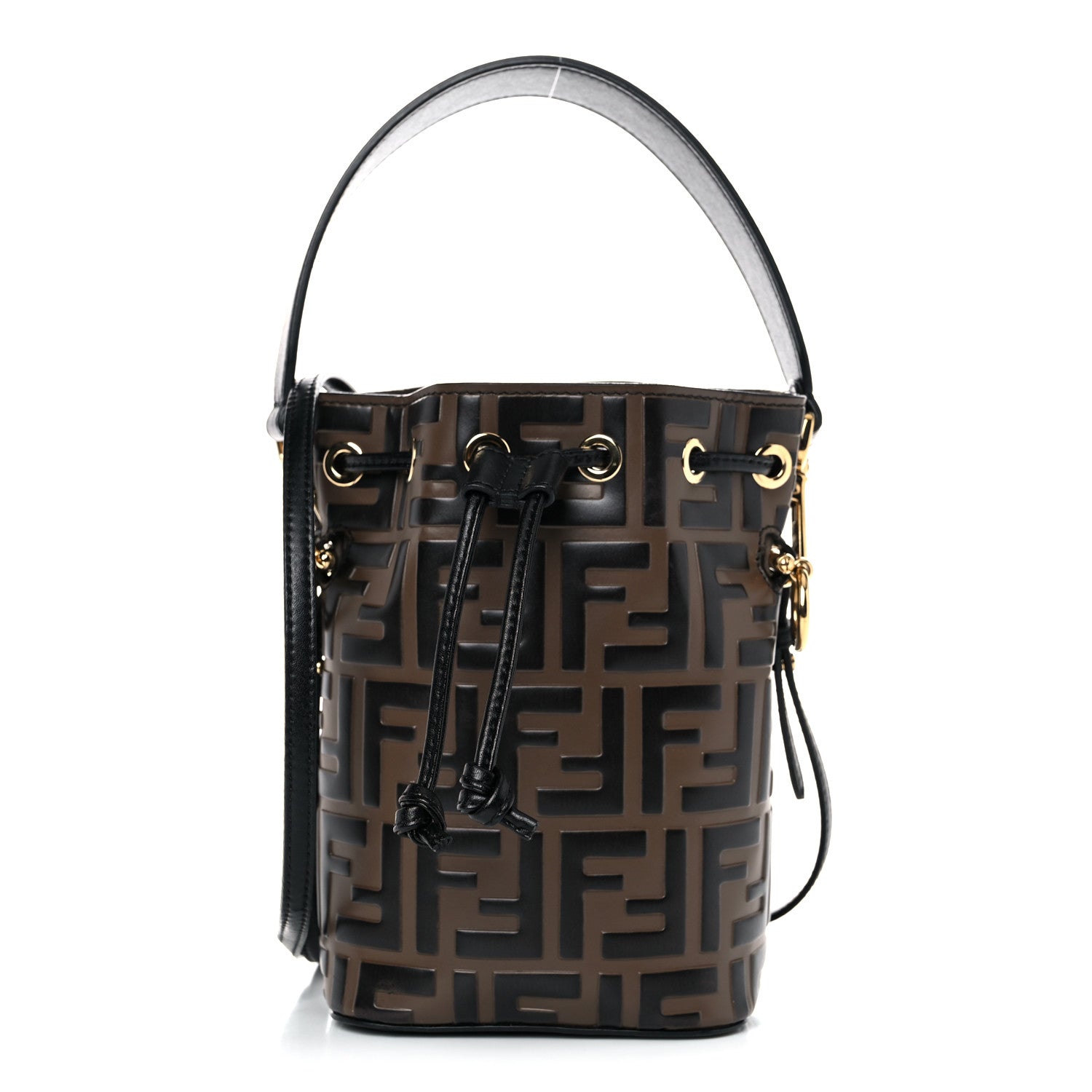Fendi Vitello Liberty F is Fendi Bi-Color FF 1974 Embossed Mini Mon Tresor Bucket Bag Maya Black 1 of 13