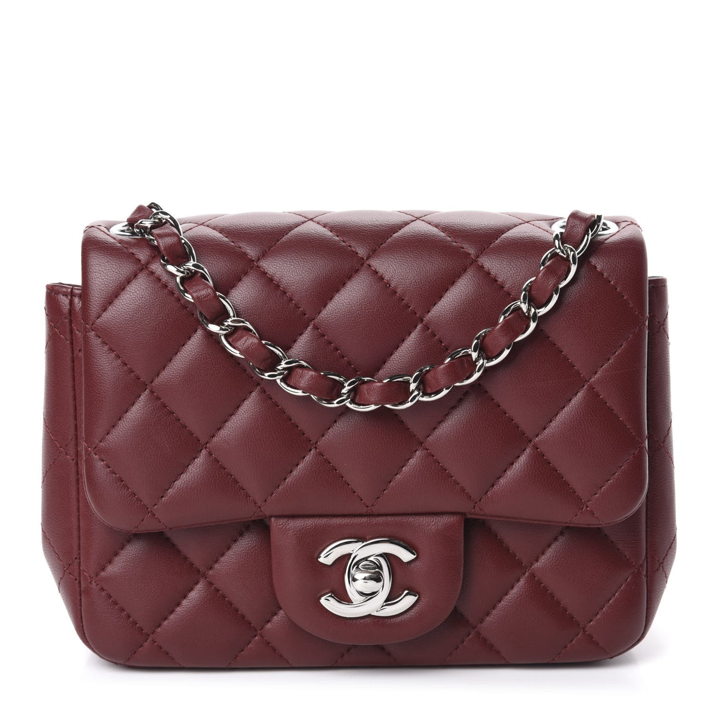 Lambskin Quilted Mini Square Flap Burgundy
