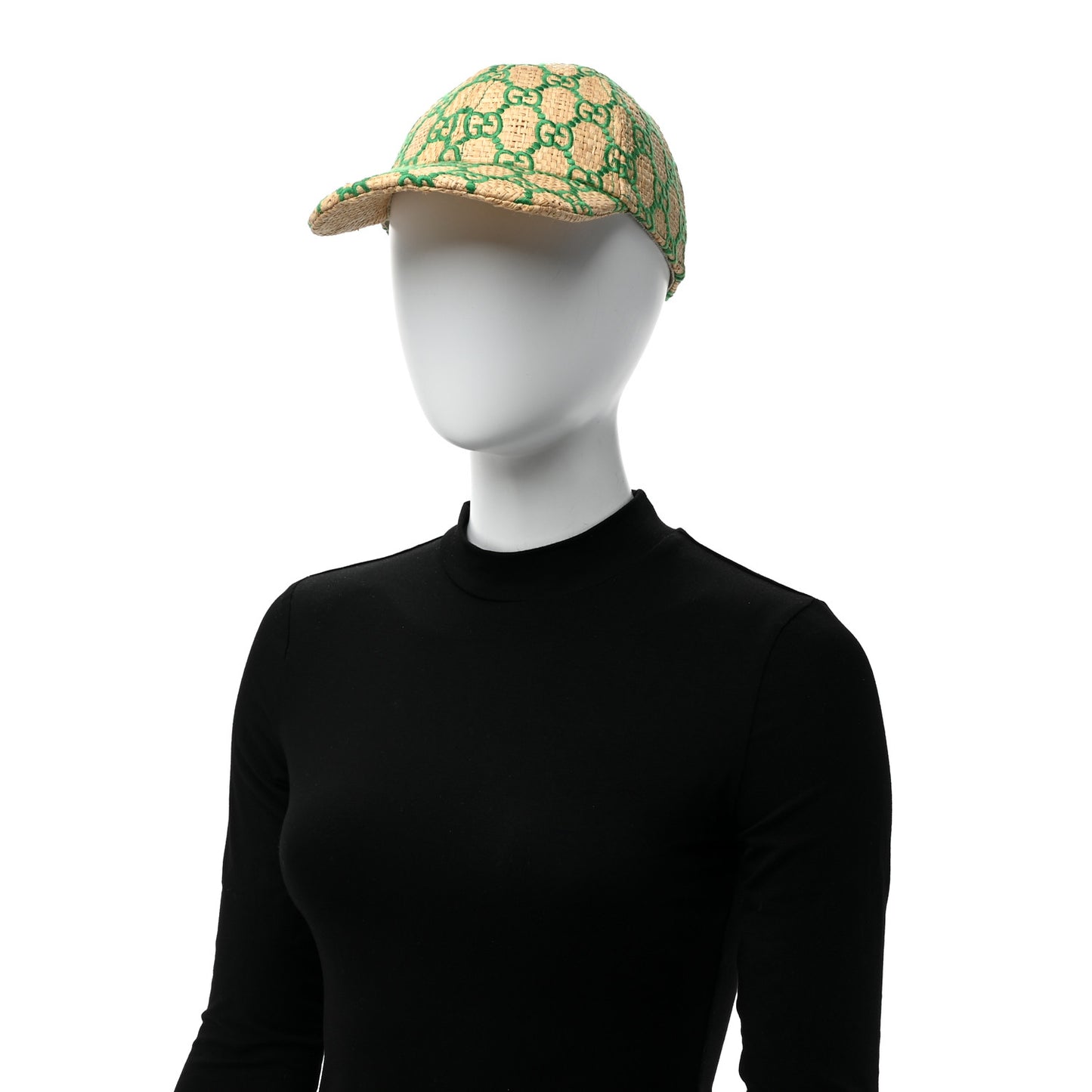 Raffia GG Monogram Elaphe Embroidered Aisha Baseball Hat M Ivory New Shamarock