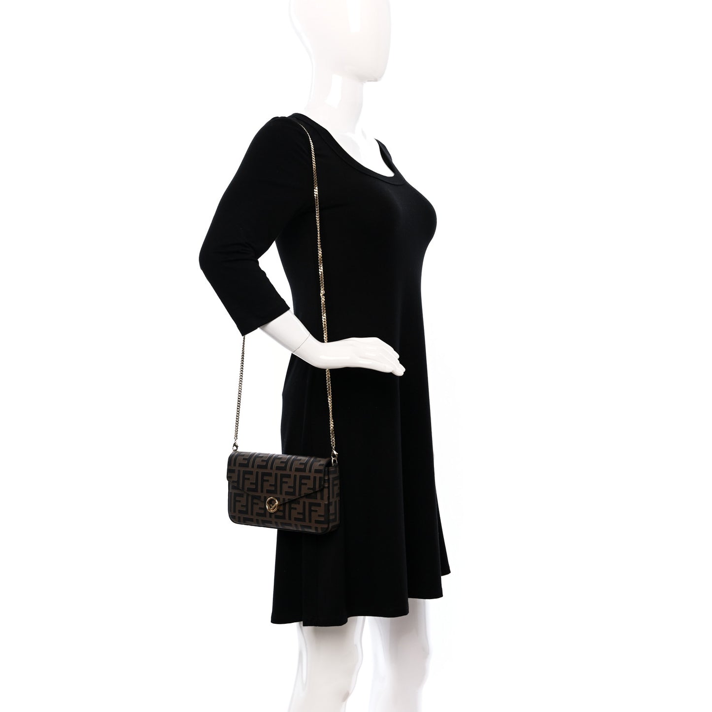 Vitello Soft F is Fendi Bi-Color FF 1974 Embossed Envelope Wallet On Chain with Pouches Maya Black