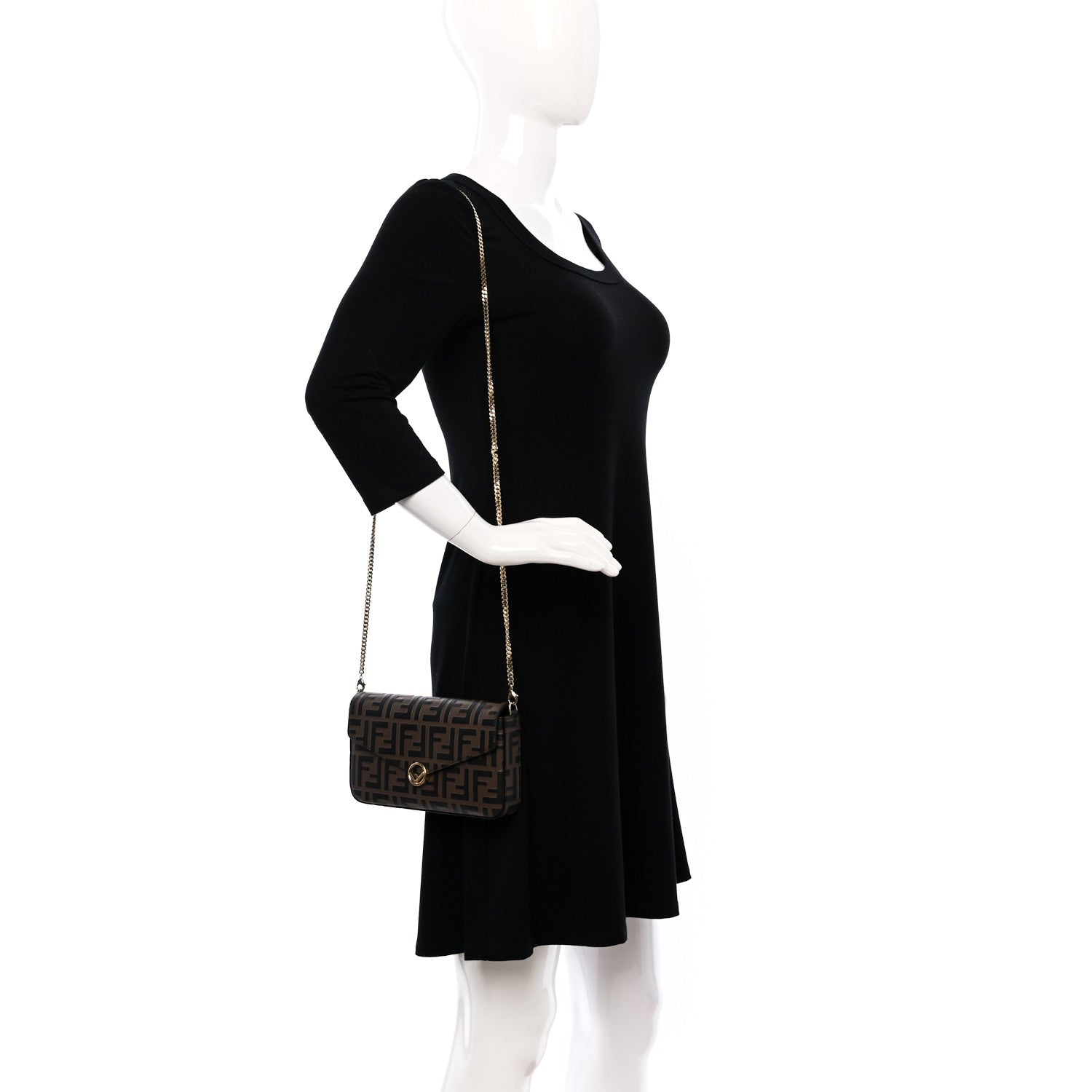 Fendi Vitello Soft F is Fendi Bi-Color FF 1974 Embossed Envelope Wallet On Chain with Pouches Maya Black 2 of 8