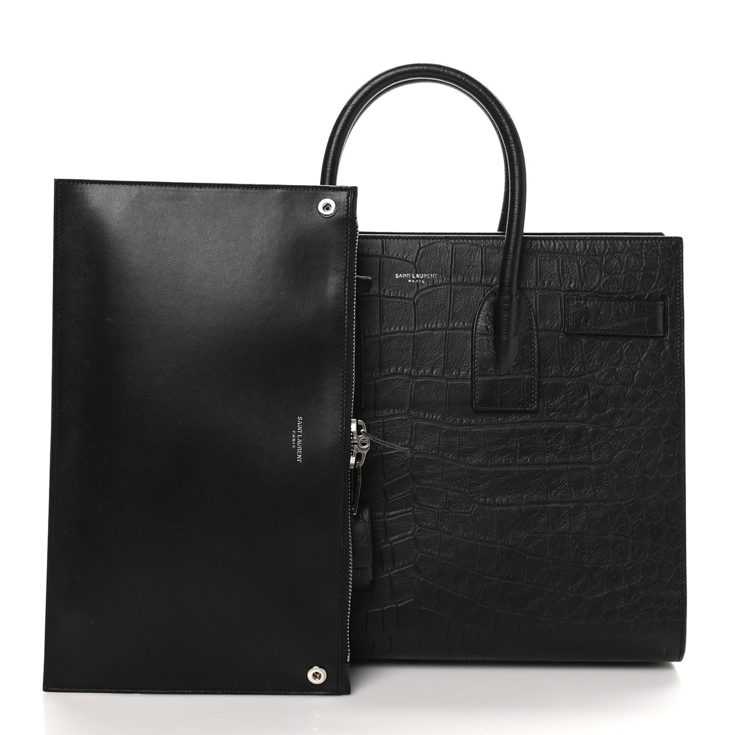 Calfskin Crocodile Embossed Small Sac de Jour Black