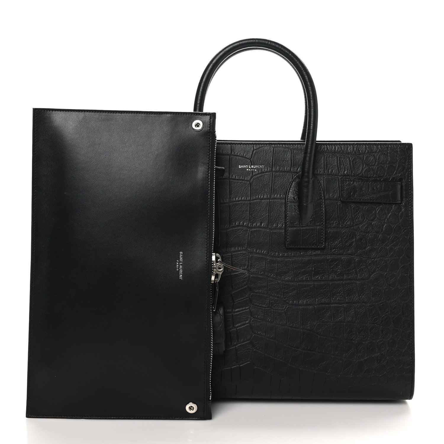 Saint Laurent Calfskin Crocodile Embossed Small Sac de Jour Black 3 of 11