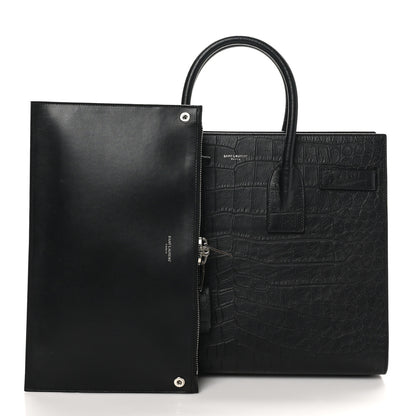 Saint Laurent Calfskin Crocodile Embossed Small Sac de Jour Black 3 of 11
