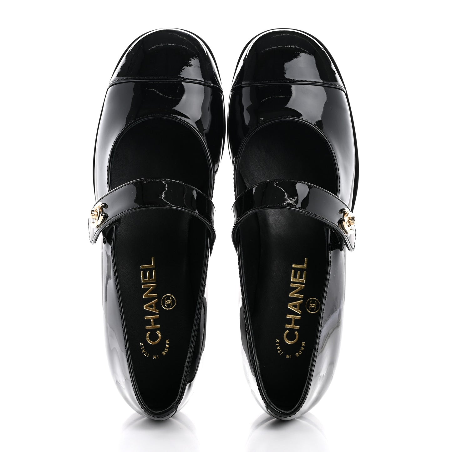 Patent Calfskin Mary Janes Flats 37 Black