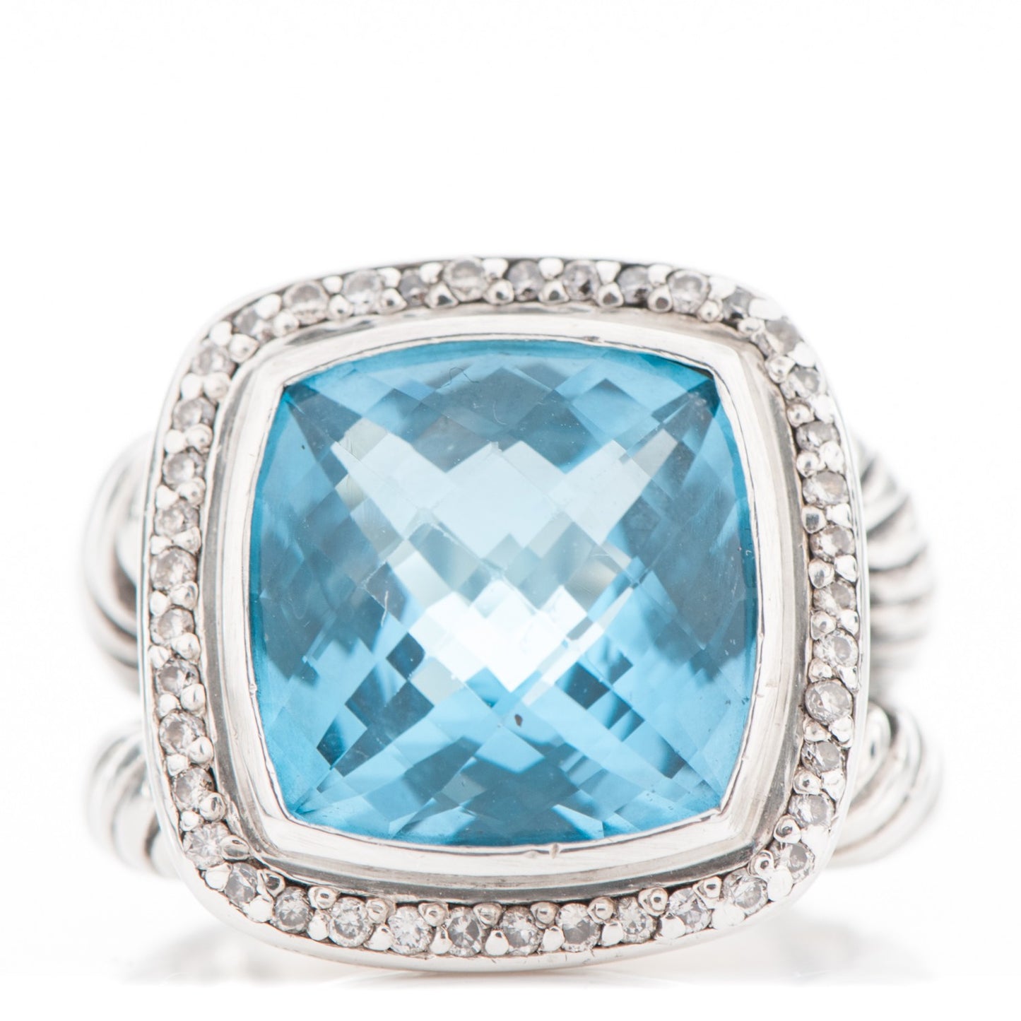 Sterling Silver Diamond Blue Topaz 14mm Albion Ring 56 7.5