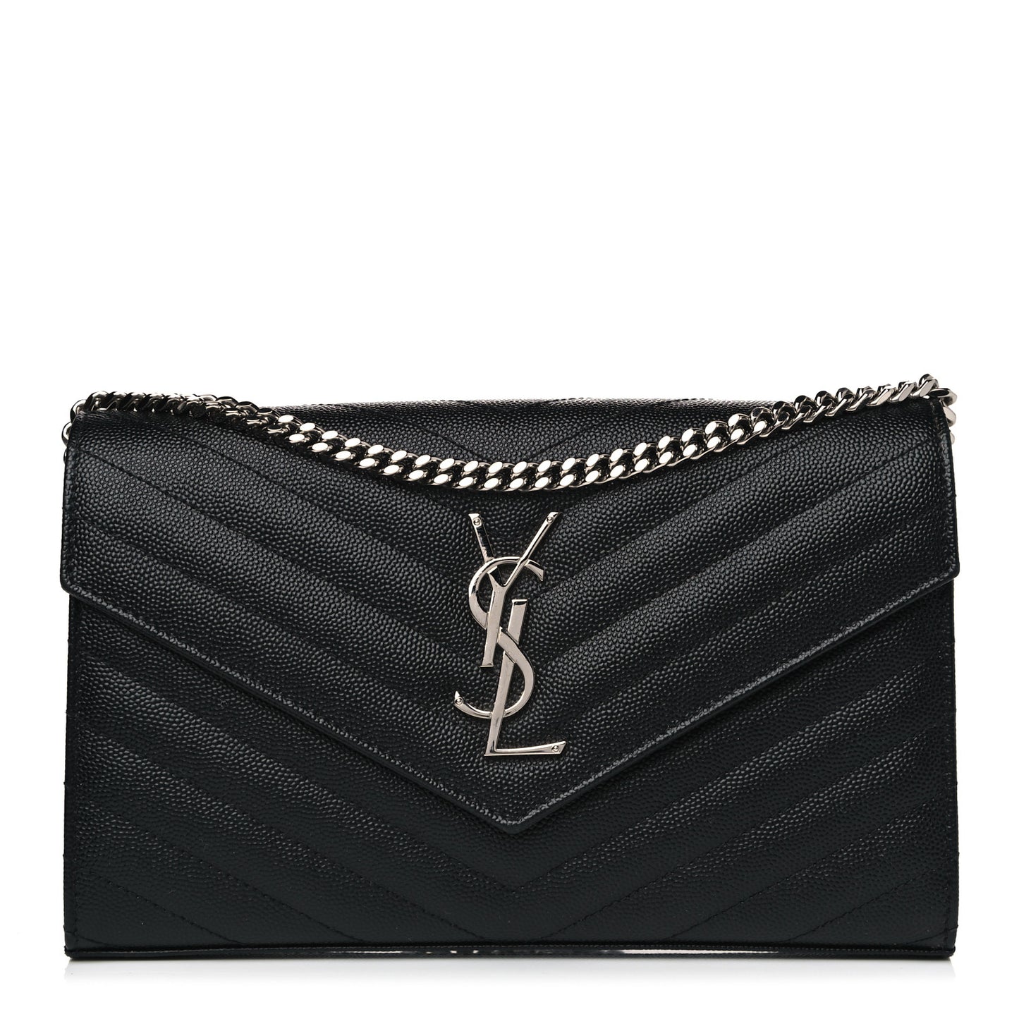 Grain De Poudre Matelasse Chevron Monogram Chain Wallet Black