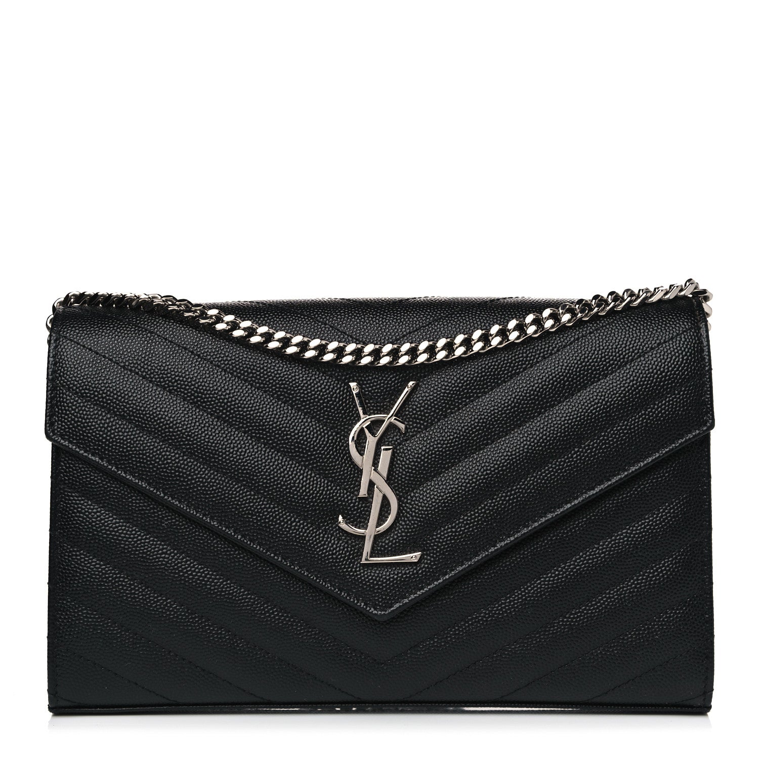 Saint Laurent Grain De Poudre Matelasse Chevron Monogram Chain Wallet Black 1 of 12