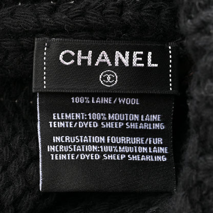 Chanel Wool Shearling CC Beanie Hat Black Multicolor 5 of 5