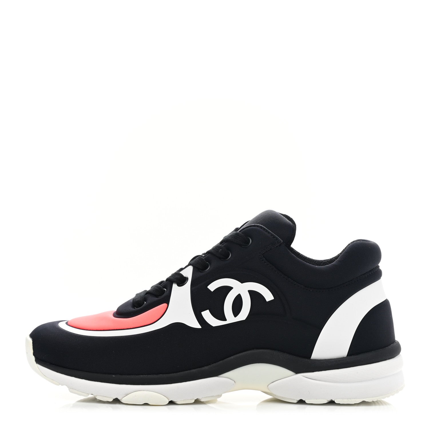 Chanel Lycra Fabric Womens CC Sneakers 38 Black White Pink 1 of 9