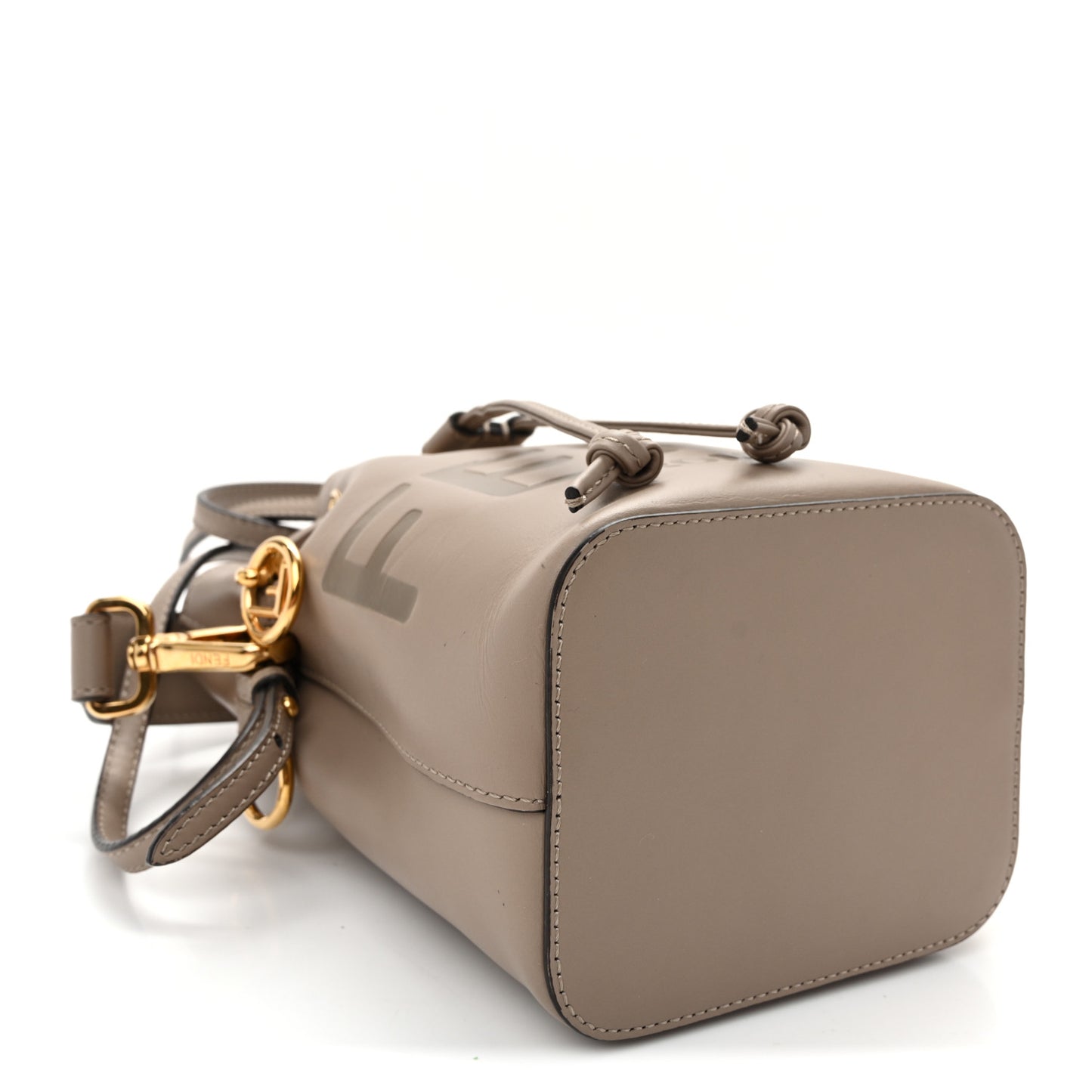 Vitello King F is Fendi Logo Embossed Mini Mon Tresor Bucket Bag Tortora