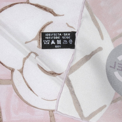 Chanel Silk CC Logo Camellia Scarf White Pink 5 of 5